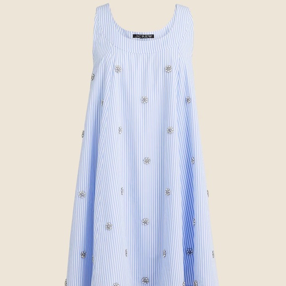 J. Crew Dresses & Skirts - J. Crew Light Blue Striped Dress with Floral Embroidery
